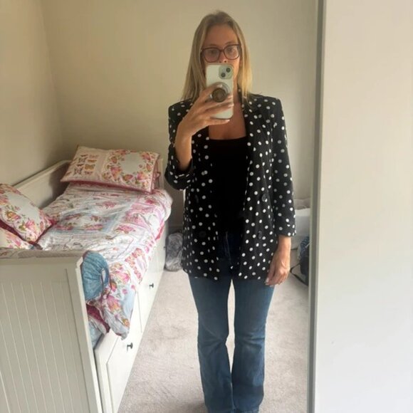 Black and white polka dot cropped sleeve suit jacket - Picture 6 of 6